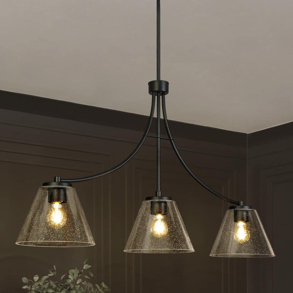 42.1 in. Modern 3-Light Black Island Chandelier Industrial Liner Hanging Ceiling Light with Bell Seeded Glass Shades price history on PriceWatchPro