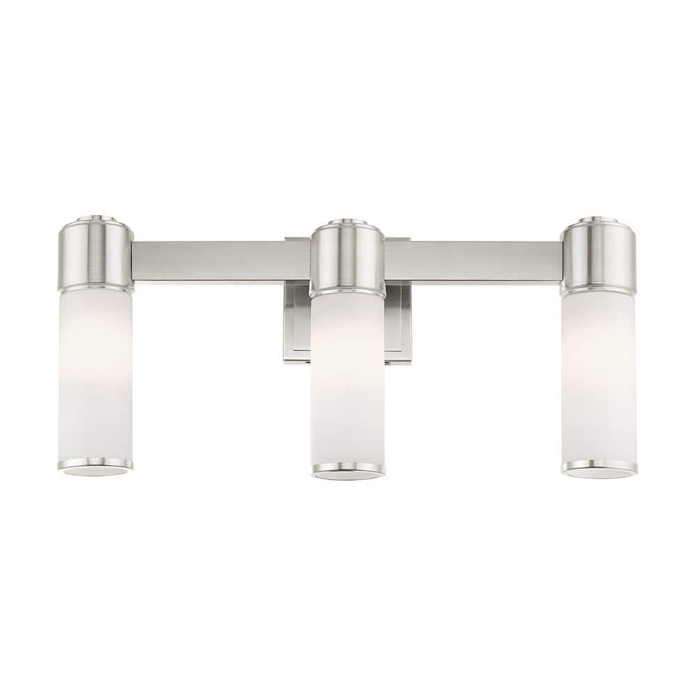 Elegant Brushed Nickel 3-Light Wall Sconce with Satin Opal White Glass