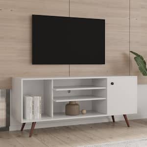 53 in. White TV Stand Fits TV's up to 55 in. with 1 Storage and 2 Shelves Cabinet, High Quality Particle Board