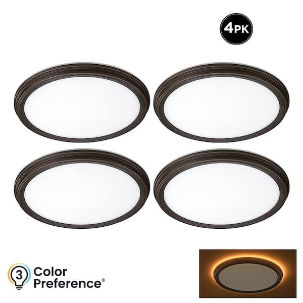 ETI LIGHTING 11 in. Oil Rubbed Bronze Low Profile LED Flush Mount Ceiling Light with Night Light 900LM 14W Adjustable CCT (4-Pack)