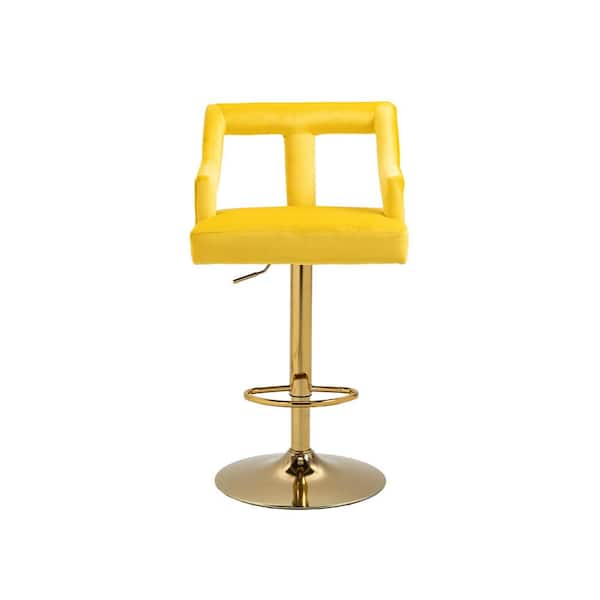 Spaco 45.5 in. Gold Hollowed Out Low Back Metal Frame Adjustable Height Counter Vintage Bar Stools with Footrest (Set of 1)
