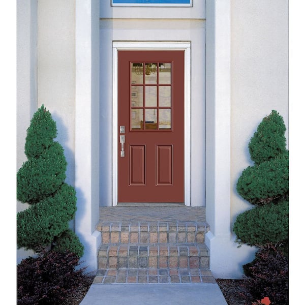 36 in. x 80 in. 9-Lite Red Bluff Right-Hand Inswing Painted Steel Prehung Front Exterior Door No Brickmold