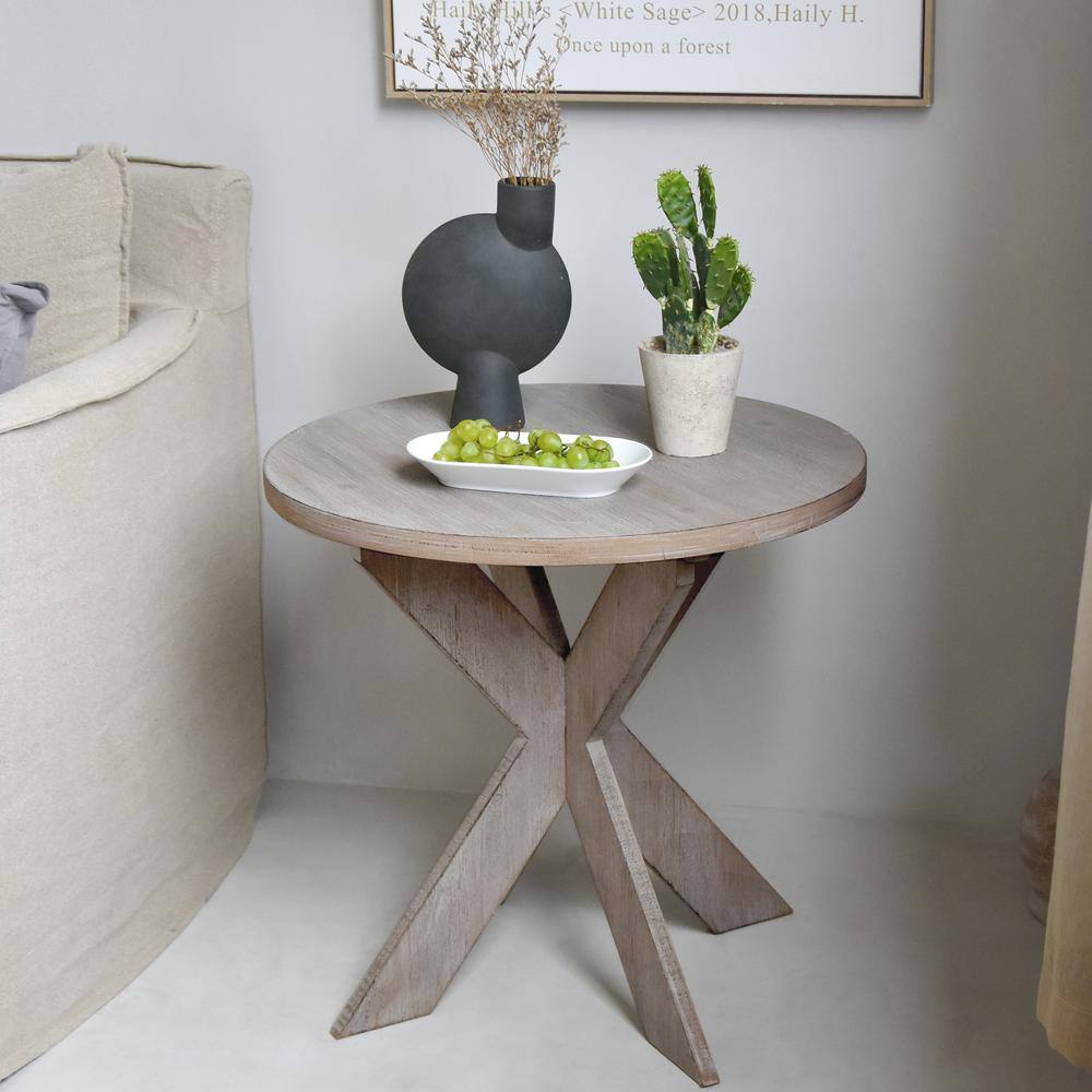 Vintage Grey Round Wood Cross Leg End Table