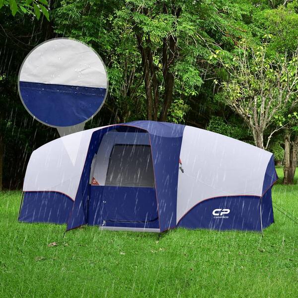 Unbranded - 8-Person Blue with Porch Camping Tents, Divided Curtain for Separated Room, Portable with Carry Bag