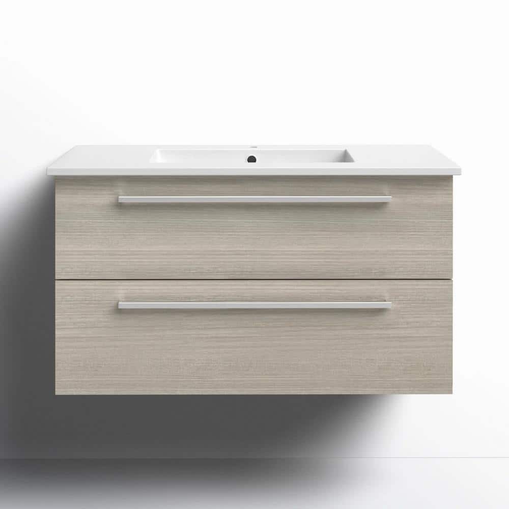Aria 36" Gray Wall-Mount Single Sink Vanity with Marble Top