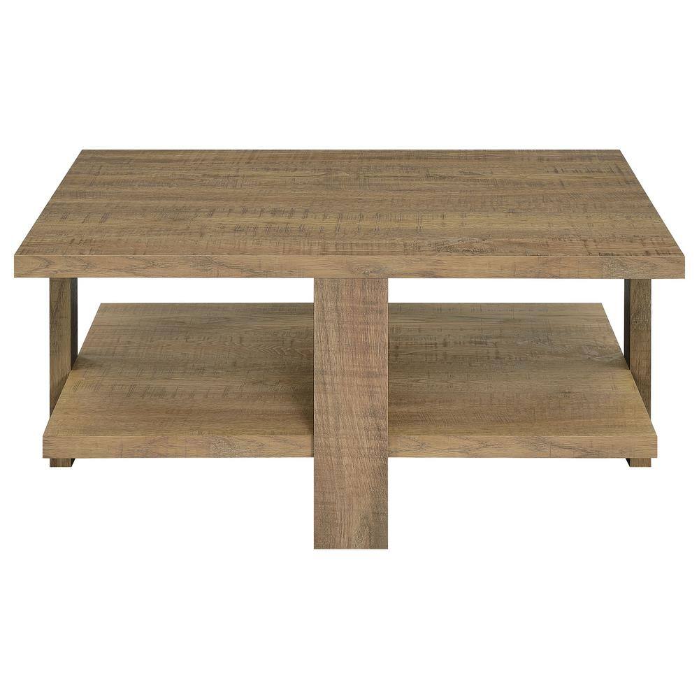 Mango Wood Square Modern Cocktail Table with Shelf