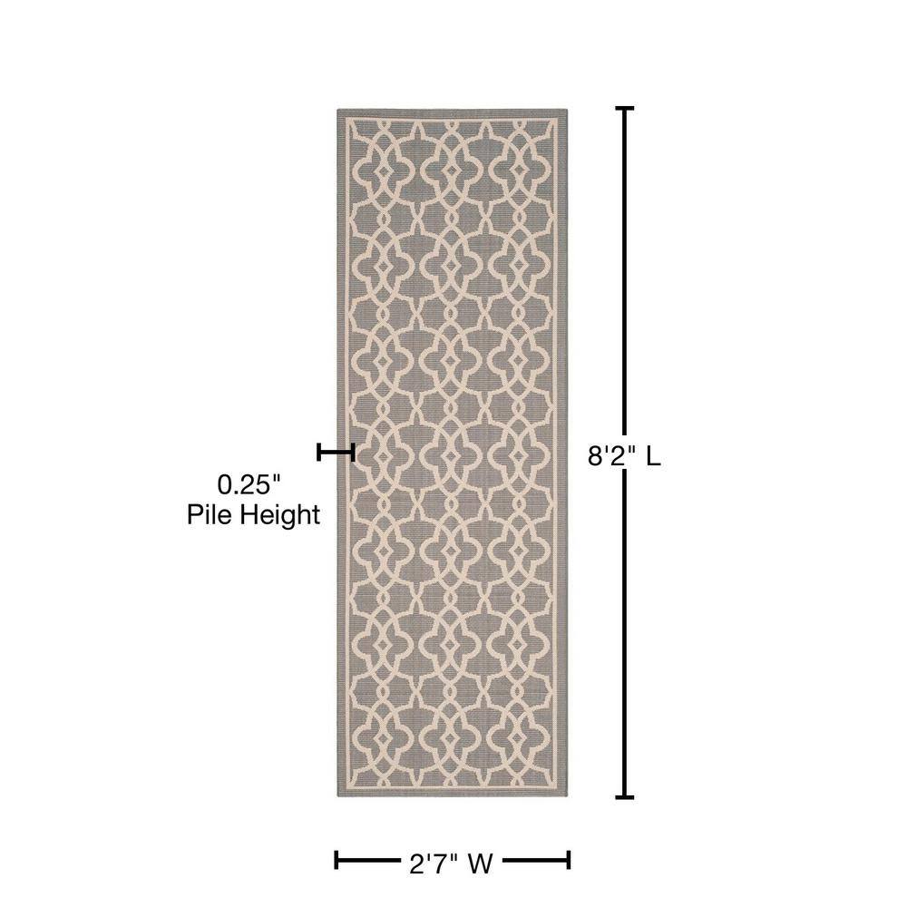 Gray and Beige Geometric Synthetic Outdoor Runner Rug