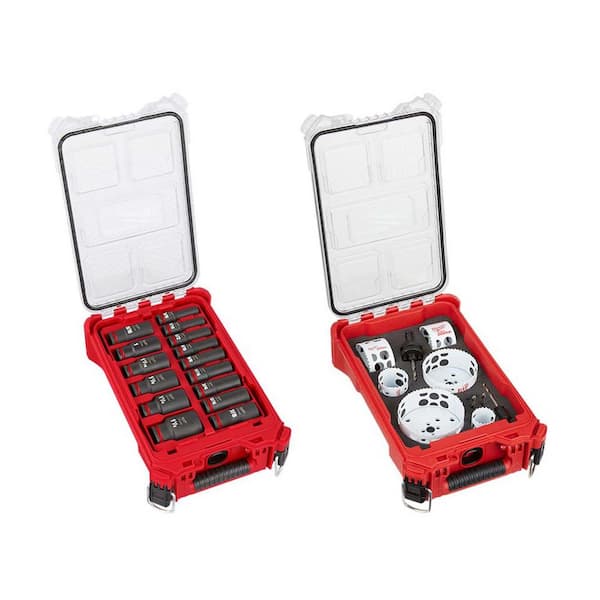 SHOCKWAVE Impact-Duty 1/2 in. Drive SAE Deep Well Impact Socket Set & Hole Saw Set with PACKOUT Organizer (25-Piece)