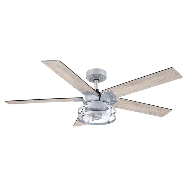 Parrot Uncle 52 in. Indoor Silver Downrod Mount Ceiling Fan with Remote Control and Light Kit