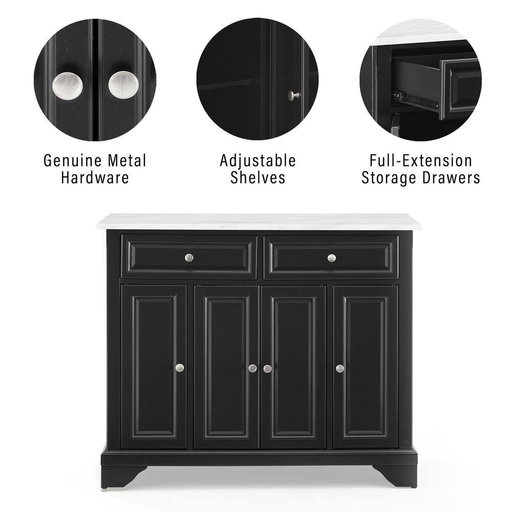 Avery Distressed Black Kitchen Island with Faux-Marble Top