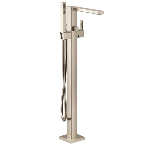 90 Degree 1 Handle Freestanding Claw Foot Tub Faucet with Hand Shower in Brushed Nickel