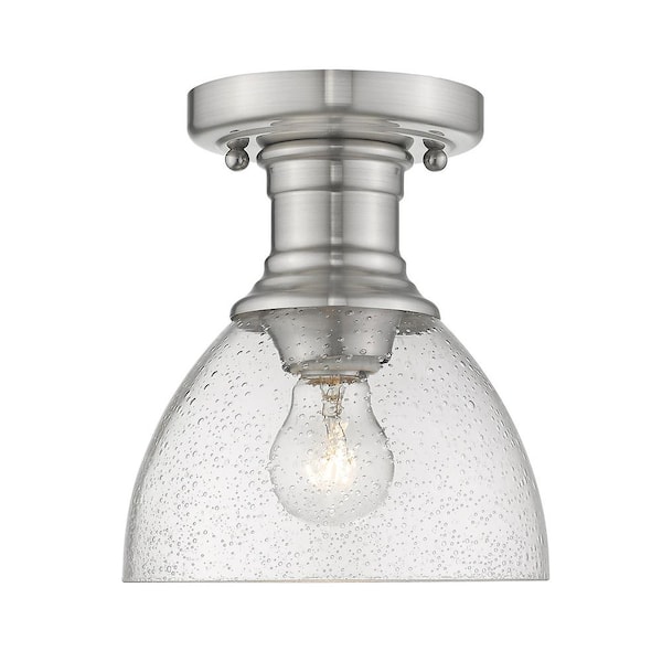 Golden Lighting Hines 1-Light Pewter with Seeded Glass 6.88 in. Semi-Flush-Mount