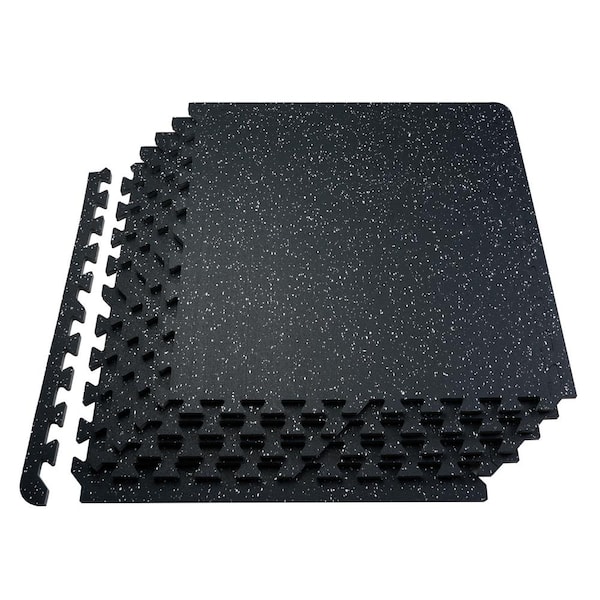 Gym Floor Mats 25 Tiles Rubber Top with EVA Foam 25 in. x 25 in. x 0.56 in. T  with 100 sq. ft. Coverage Black and White