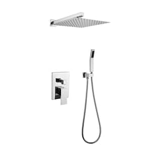 Single Handle 2-Spray Square Shower Faucet 2.5 GPM with 12 in. 360° Swivel Shower head in Chrome (Valve Included)