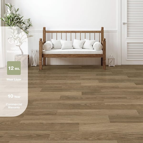 Benston Oak 12 MIL x 7.1 in. W x 48 in. L Click Lock Waterproof Luxury Vinyl Plank Flooring (23.4 sq. ft./case)