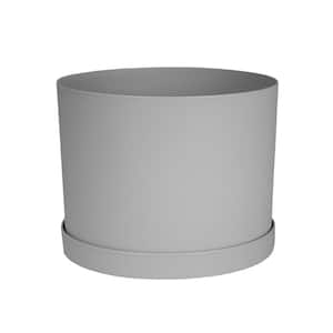 Mathers Resin Planter with Saucer Tray 8 in. Cement Gray
