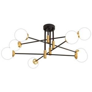 8-Light Vintage Black and Gold Sputnik Chandelier, Mid Century Ceiling Lights with Glass Shade, Bulb Not Included