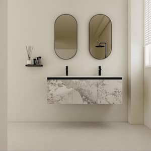18.3 in. W x 47.6 in. D x 17.3 in. H 2-Sinks Wall-Mounted Bath Vanity in Marble Pattern with White Ceramic Top