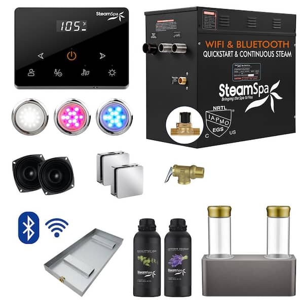 SteamSpa Black Series 12000-Watt Steam Generator with Wireless Remote, BLUETOOTH, WIFI and Dual Aroma Pump in Polished Chrome