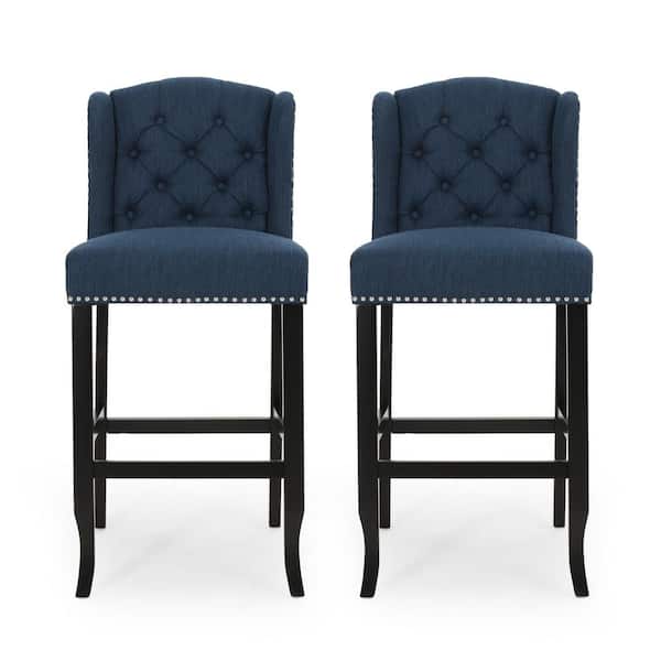Noble House Foxwood 45.25 in. Navy Blue Wingback Bar Stool (Set of 2)