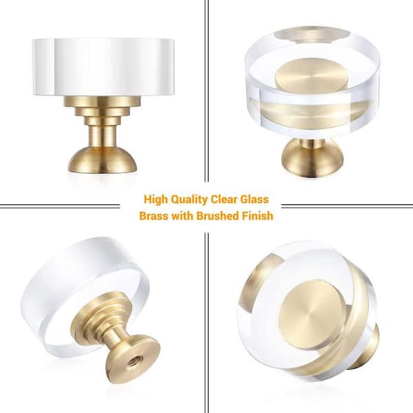 clear and gold dresser knobs LAIFUCAM Geometric 1-1/4 in. Dia 12-Pack Glass Crystal Round Brass Drawer Modern Luxury Cabinet Pulls abandoned cart