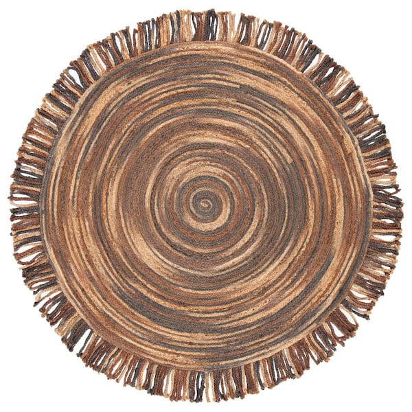 SAFAVIEH Braided Silver Ivory 4 ft. x 4 ft. Abstract Border Round Area Rug