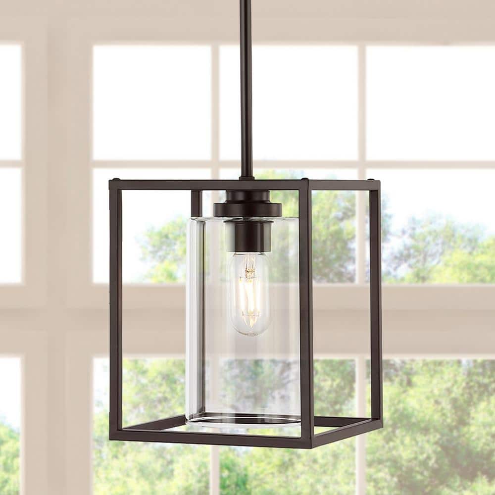 Quinn Industrial Rustic 8.13" Mini LED Pendant in Oil-Rubbed Bronze with Clear Glass