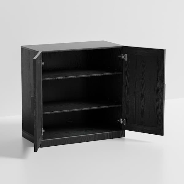 31 in. Tall Black Wood Grain Wood 2-Shelf Standard Bookcase with Storage