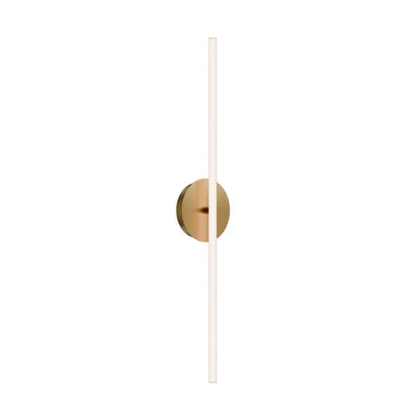 Lanky 27 in. 1-Light Aged Brass Integrated LED Wall Sconce w/ Acrylic Shade and Selectable 4CCT 2700K-3000K-3500K-4000K