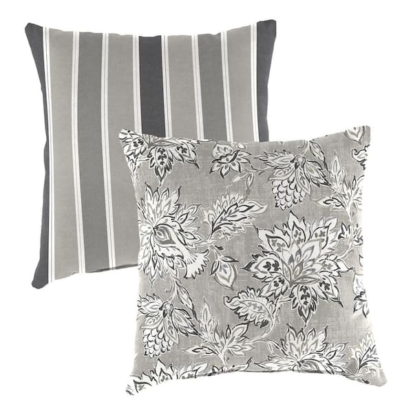 16 in. L x 16 in. W x 4 in. T Square Reversible Outdoor Throw Pillow in Adair Gray and Fitch Gray (2-Pack)