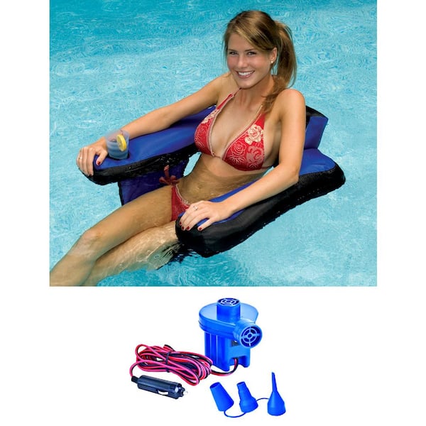 SWIMLINE Blue Inflatable Nylon Fabric Covered Pool Chair with 12-Volt Air Pump