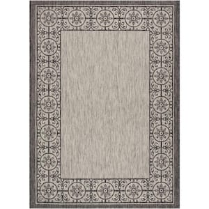 Garden Party Ivory/Charcoal 5 ft. x 7 ft. Oriental Transitional Indoor/Outdoor Area Rug