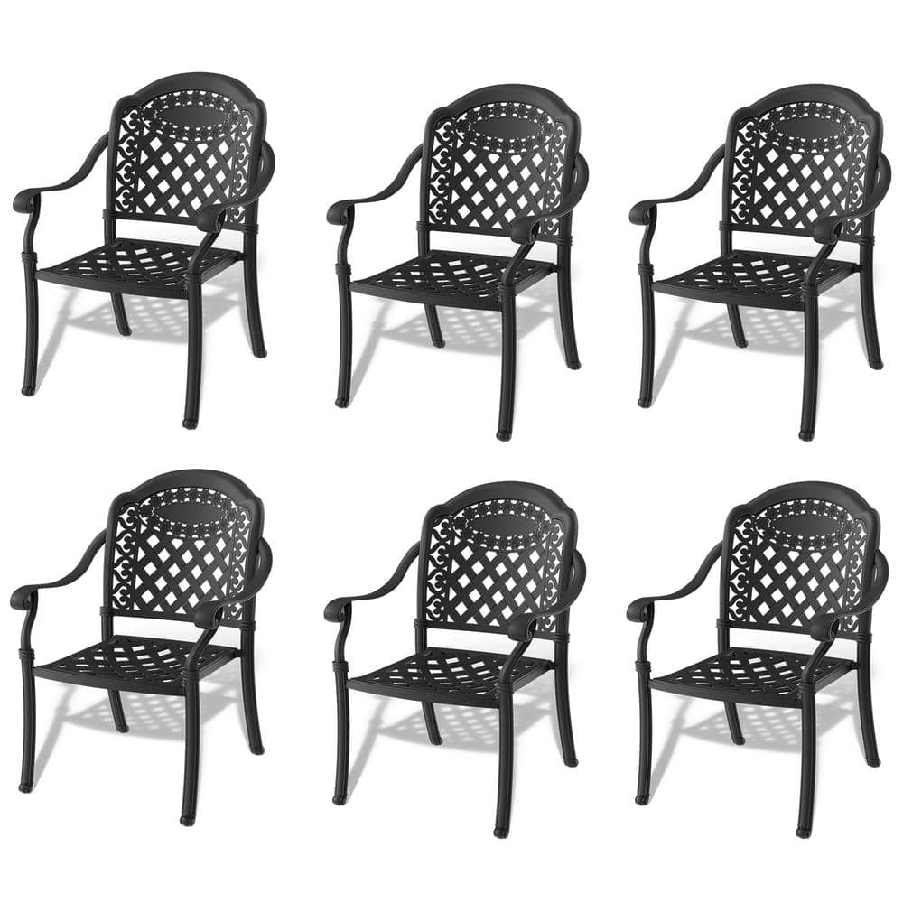 Aluminum Outdoor Dining Chair with Random Colors Cushions (6-Pack) in Black price history on PriceWatchPro