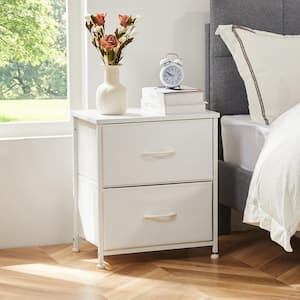 Sandra White 18 in. W 2-Drawer Dresser with Fabric Bins and Steel Frame Nighstand Chest of Drawers