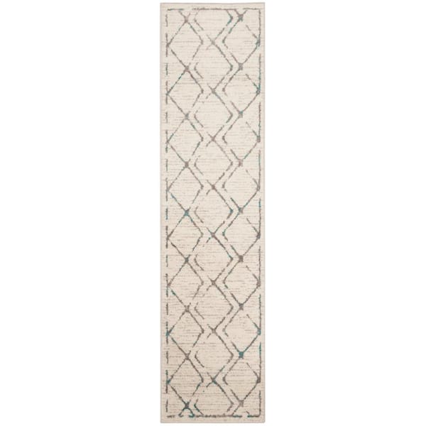 SAFAVIEH Skyler Ivory/Blue 2 ft. x 12 ft. Border Runner Rug