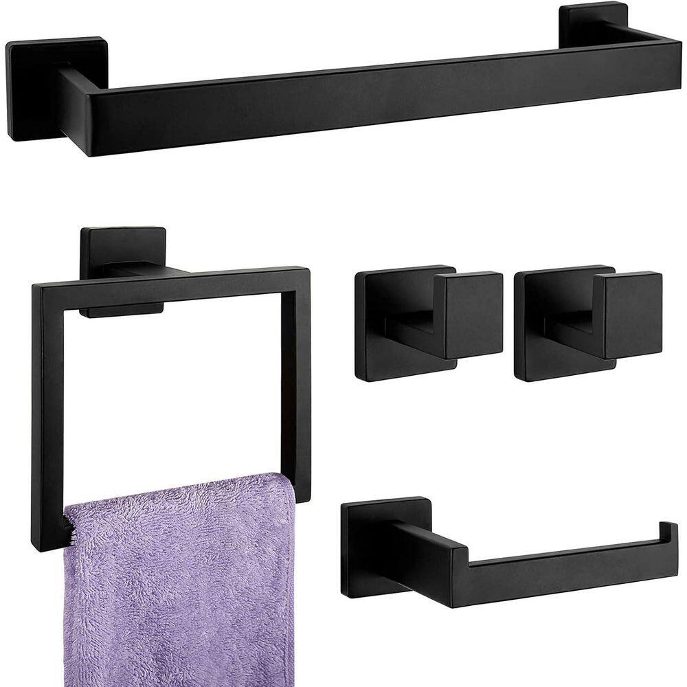 5-Piece Bath Hardware Set Bathroom Accessories Set with Toilet Paper Holder, Hooks, Towel Rack in Matte Black price history on PriceWatchPro