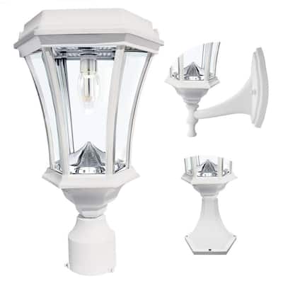 Victorian Bulb Single White Outdoor Solar Post Light with Pier Base and Wall Sconce Mounting Options