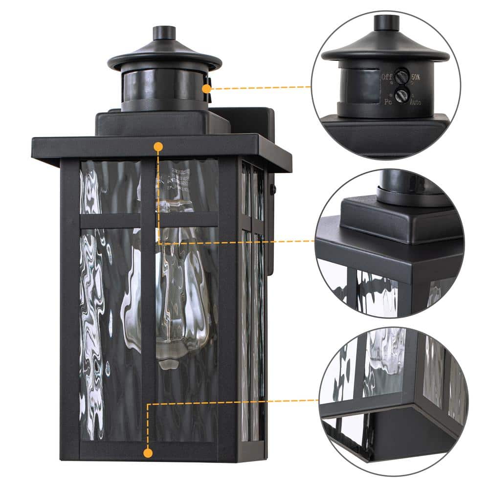 Matte Black Medium Outdoor Lantern Sconce with Clear Glass