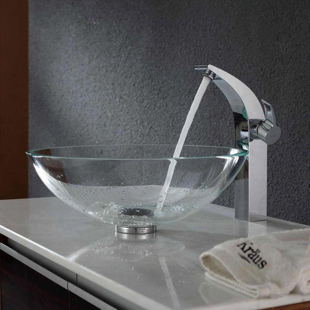 Crystal Clear Round Glass Vessel Bathroom Sink with Engraved Design