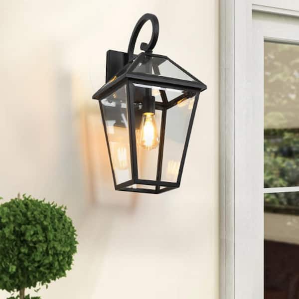 Sunpez 1-Light Outdoor/Indoor Wall Sconce, Weatherproof, Glass Shade, Black Wall Lighting Patio Decor, E26, Bulb Not Included