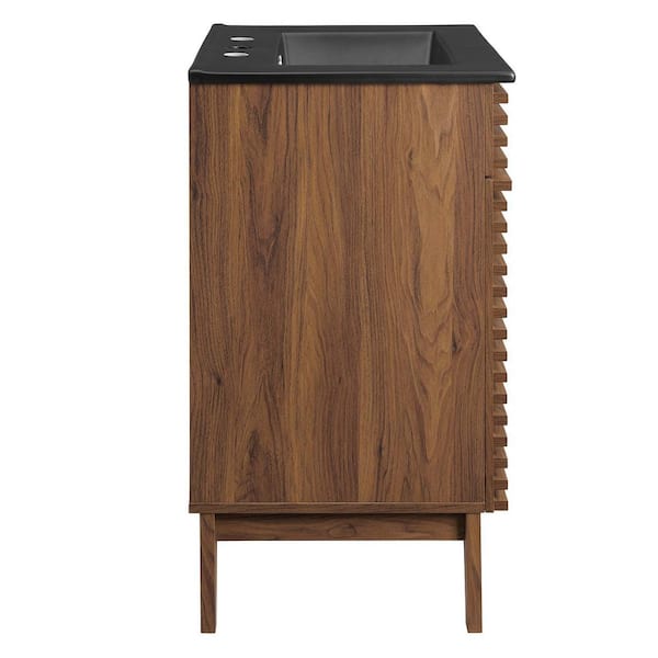 Render 24 in. W x 18.5 in. D x 33.5 in. H Bathroom Vanity in Walnut with Black Granite Top