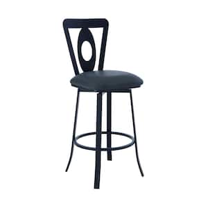Akira Contemporary 26 in. Counter Height in Matte Black Finish and Grey Faux Leather Bar Stool