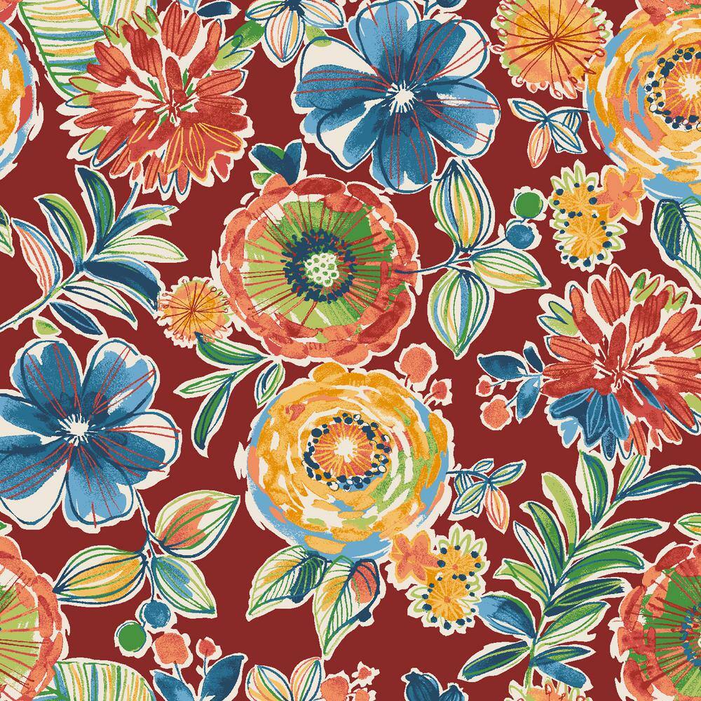 Colsen Berry Red Floral Tufted Outdoor Wicker Bench Cushion