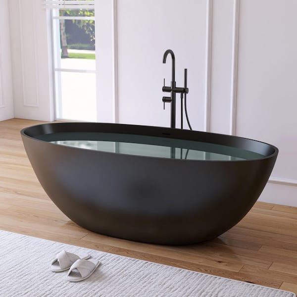 Eaton 65 in. x 30 in. Stone Resin Solid Surface Matte Flatbottom Freestanding Soaking Bathtub in Black