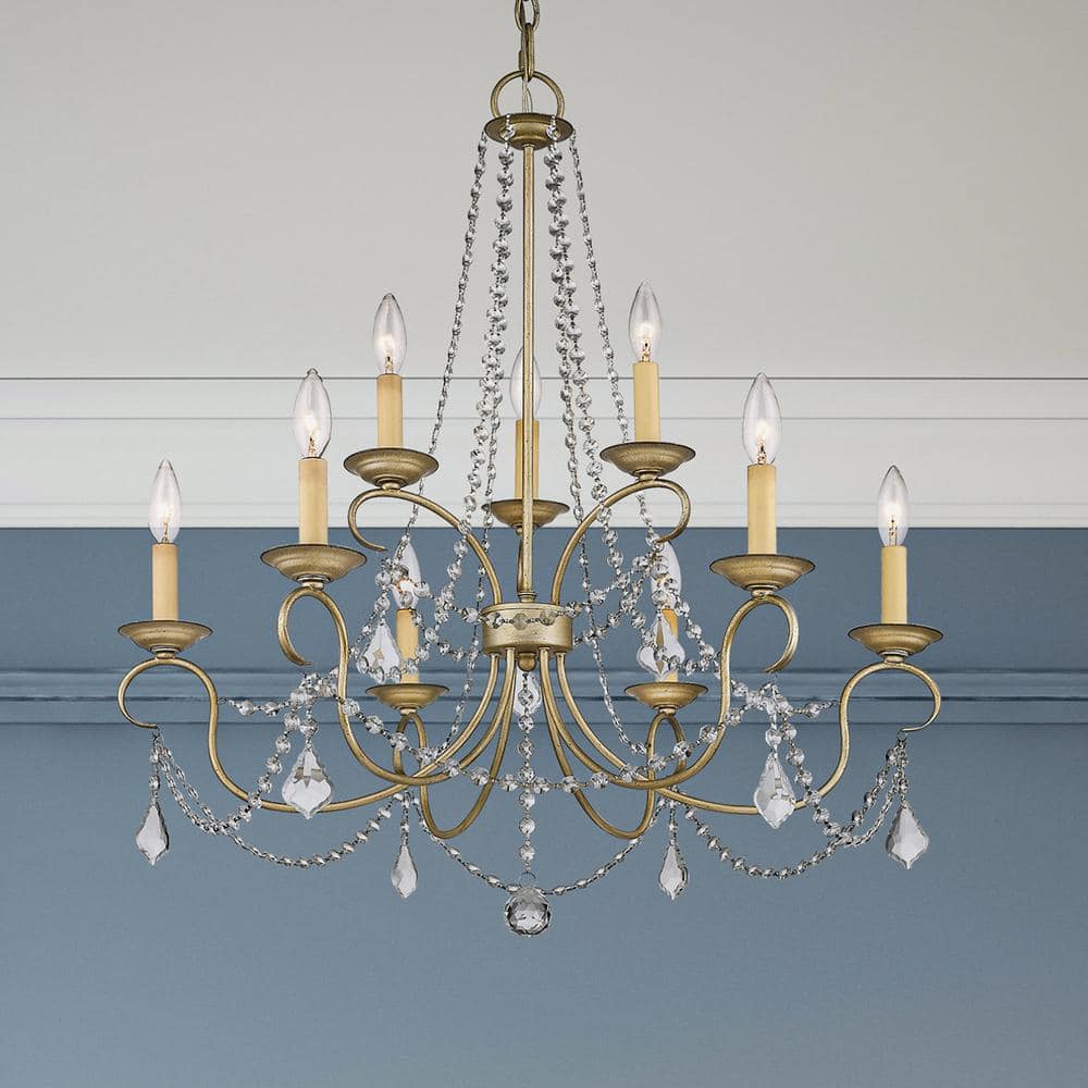 Antique Silver Leaf 9-Light Faux Crystal Chandelier