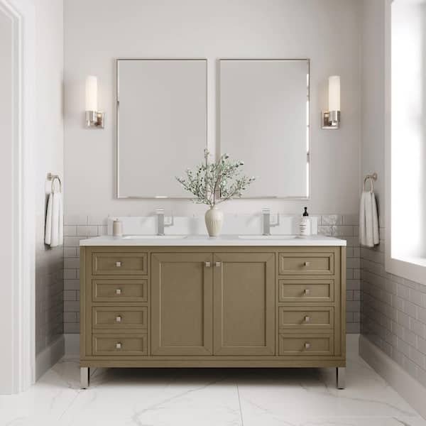 Chicago 60.0 in. W x 23.5 in. D x 33.76 in. H Double Bath Vanity in Walnut Whisper with White Zeus Silestone Quartz Top