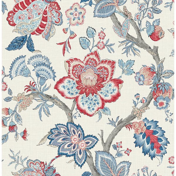 Seabrook Designs French Blue and Antique Ruby Bernadette Jacobean Paper ...