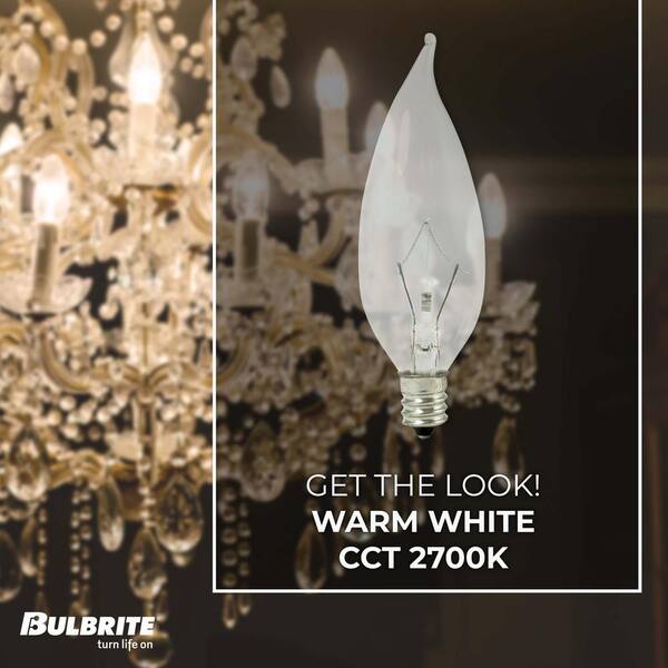 Bulbrite 15-Watt Warm White Light CA8 (E12) Candelabra Screw Base Dimmable Clear Incandescent Light Bulb, 2700K (50-Pack)