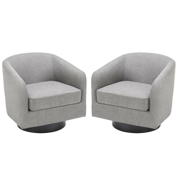 Uixe Modern Light Gray Polyester Upholstered 360-Degree Swivel Accent Arm Chair With Wood Base(Set of 2)