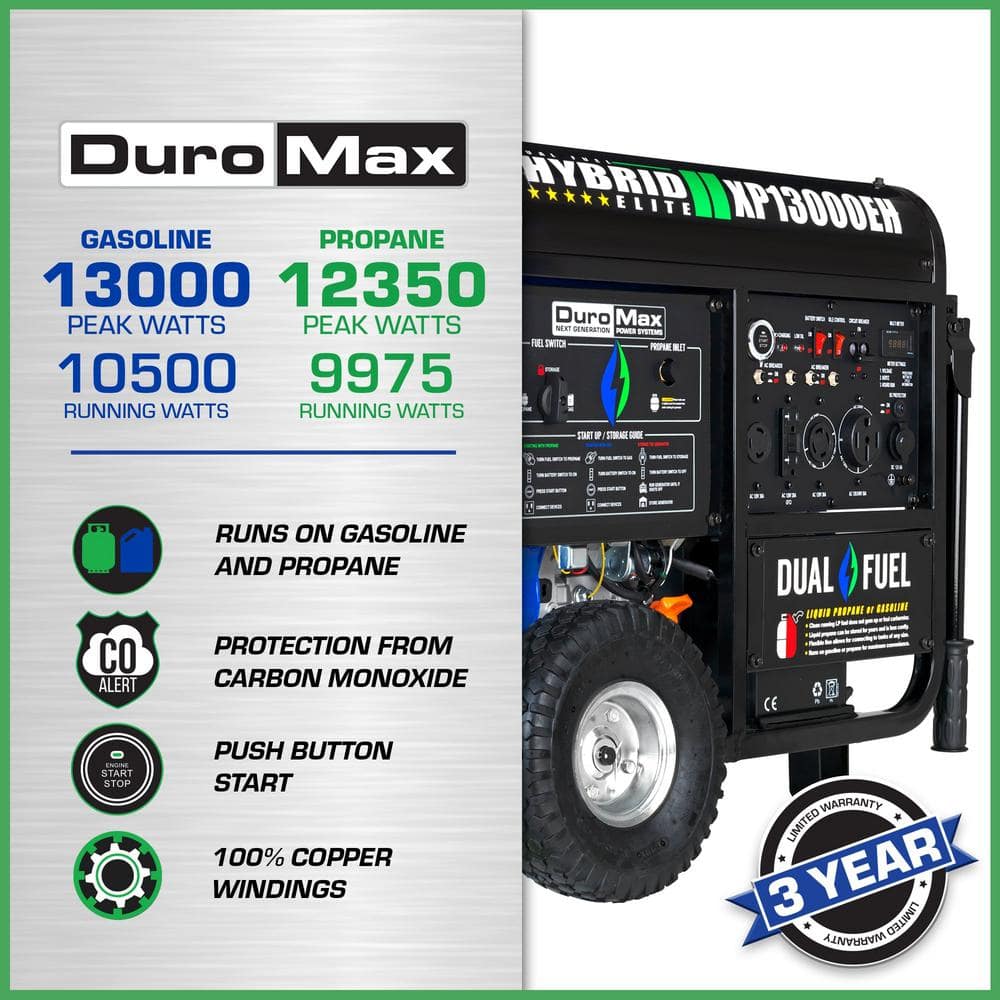 DuroMax 13,000 Watt Dual Fuel Portable Generator with Electric Start